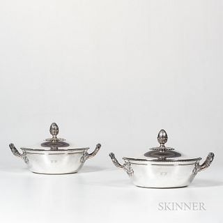 Pair of French Sterling Silver Covered Vegetable Dishes