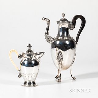 French Sterling Silver Footed Coffeepot and Small Teapot