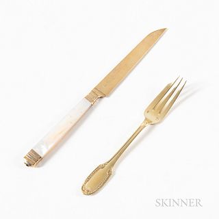 French Vermeil and Mother-of-pearl Knives and Vermeil Fruit Forks