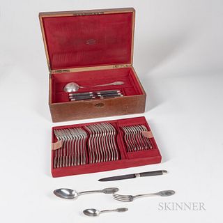 Cased French Empire Pattern Sterling Silver Flatware
