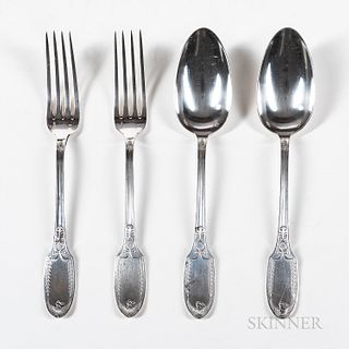 French Empire Pattern Sterling Silver Dessert Fork and Spoon Set