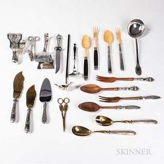 Fifteen Assorted French and American Partial Silver and Wood Serving Utensils