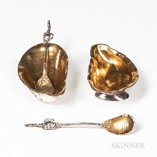 Pair of Sterling Silver Mussel Dishes with Matching Spoons