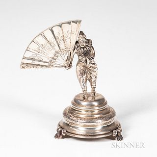 Sterling Silver Figure of Jester Holding a Fan