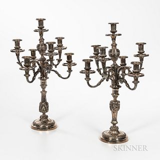 Pair of Large Seven-light Silverplate Candelabra