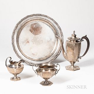 Four-piece Shreve, Crump & Low Co. Sterling Silver Tea Set with Tray
