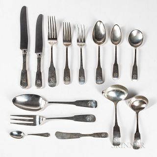 Old Newbury Crafters Handwrought Sterling Silver Lunch and Dinner Flatware Service for Twelve and Six Serving Pieces