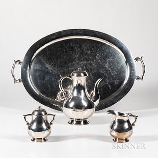 Hector Aguilar Three-piece Sterling Silver Coffee Service with Tray