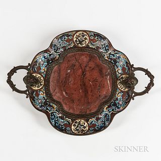 Bronze, Marble and Champleve Enamel Tray