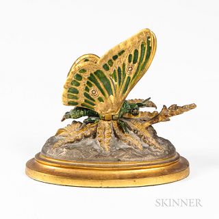 Cold-painted and Gilded Bronze Mechanical Butterfly