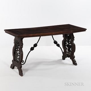 Spanish Renaissance/Baroque Walnut and Iron Library Table
