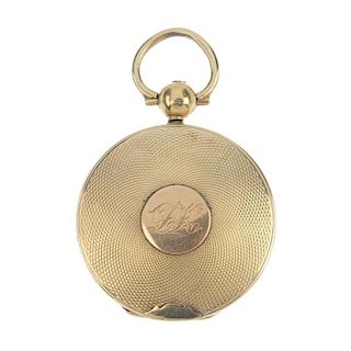 An early 20th century gold locket. Of circular-shape outline, the engraved monogram, within an engin