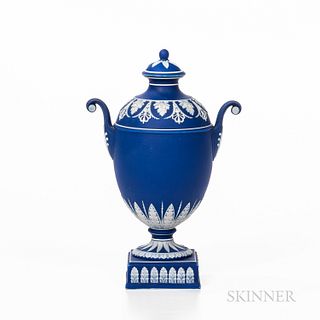 Wedgwood Dark Blue Jasper Dip Vase and Cover