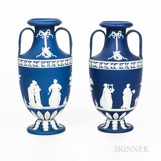 Two Similar Wedgwood Dark Blue Jasper Dip Vases