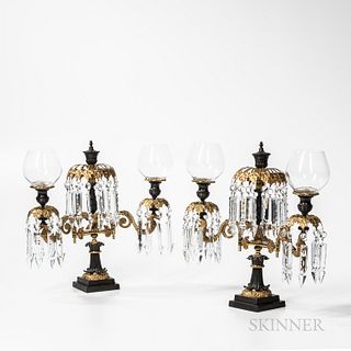 Pair of Gilt and Patinated Bronze Candelabra