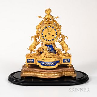 Porcelain-inset Gilt-bronze Mantel Clock