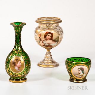Three Bohemian Glass Portrait Vases