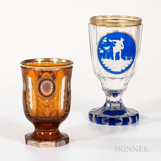 Two Bohemian Etched Glass Cups