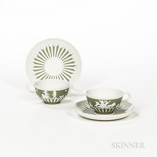 Pair of Wedgwood Green Jasper Dip Cups and Saucers