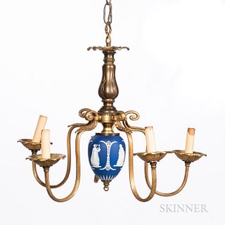 Blue Jasper Mounted Five-light Brass Chandelier