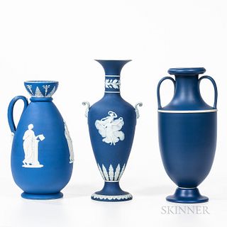 Three Wedgwood Dark Blue Jasper Dip Vases