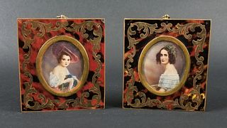 Pair of Napoleon III Framed Miniature Portraits Circa