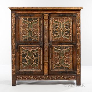 Spanish Painted and Gilded Oak Armoire
