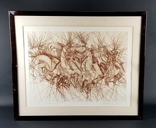 Guillame Azoulay Etching "Embuscade" Signed, Circa 1980