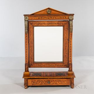 Empire Brass Mounted Fruitwood and Marquetry Dressing Mirror