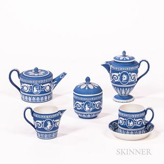 Five Wedgwood Dark Blue Jasper Dip Tea Wares