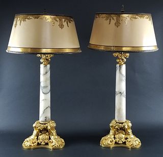 Pair of Late 19th C. Gilt Bronze Mounted Alabaster