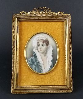 Late 19th C. Hand Painted Miniature Portrait in Gilt