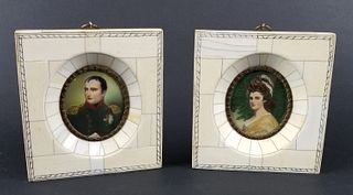 Pair of Late 19th C. Miniature Portraits in Frames, One