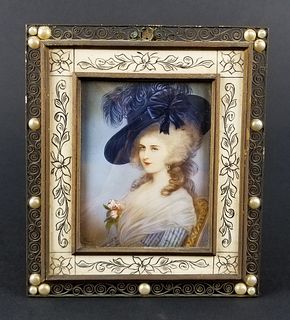19th C. Hand Painted Framed Miniature Portrait of a