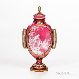 Bohemian Cranberry Glass Covered Urn