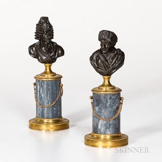 Pair of Louis Philippe Gilded and Patinated Bronze and Marble Busts