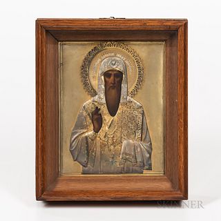 Russian Icon of a Saint with Silver Gilt Riza