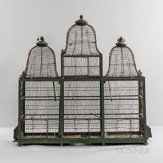 Painted Wood and Wire Architectural Birdcage