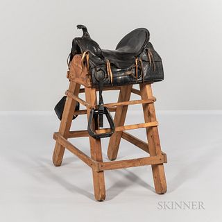Leather Saddle with Wood Stand
