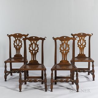 Four Chippendale Oak Side Chairs