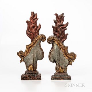 Pair of Painted and Gilded Wood Ornaments