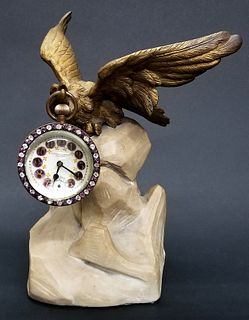 Bronze Eagle Clock on Marble Base by France & Retailed