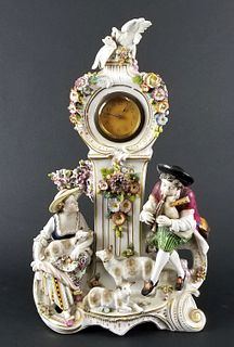 Dresden German Porcelain Figural Clock, Circa 1920