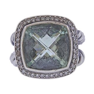 David Yurman Albion Silver Diamond Prasiolite Ring 