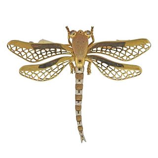 18k Gold Diamond Dragonfly Brooch Pin