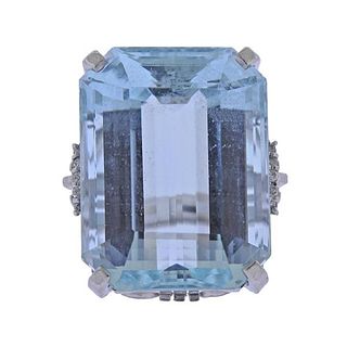 56.19ct Aquamarine Platinum Diamond Large Cocktail Ring 