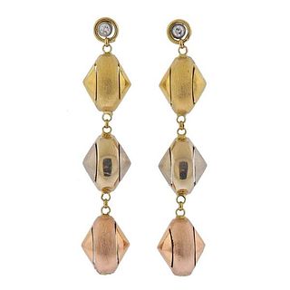 18k Tri Tone Gold Diamond Drop Earrings 