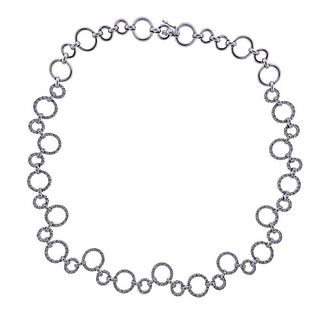 18K Gold Diamond Circle Link Necklace