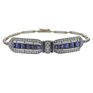 Antique 18K Gold Platinum Diamond Sapphire Bracelet