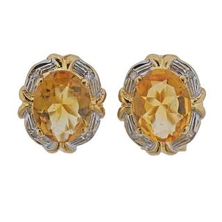 14K Gold Diamond Citrine Earrings